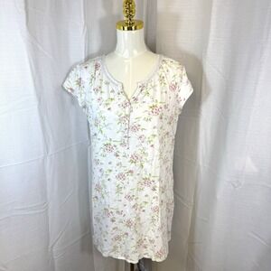 Aria Women's White Pink Floral‎ Cotton Blend Nightgown Size Medium Cottagecore